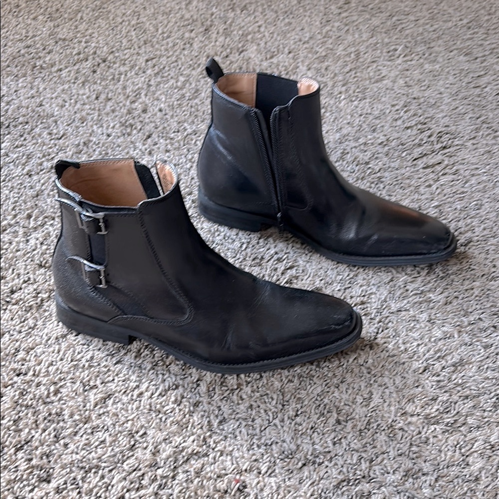 Men's Black Leather Chelsea Boots with Side Buckles